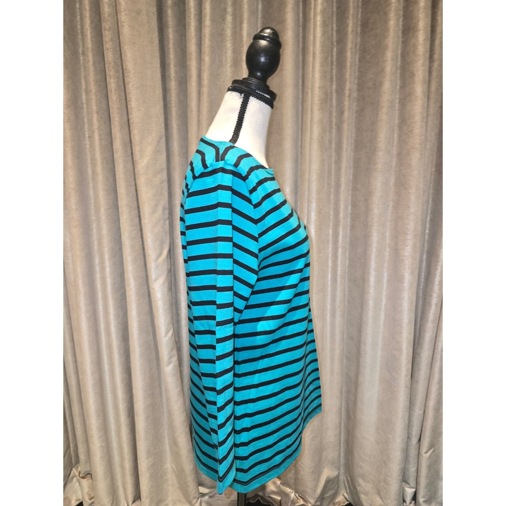 Saint James L'Atelier Striped 3/4 Sleeve Top Green Black France Womens 8 - Picture 3 of 6